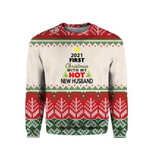 2021 First Christmas With My Hot New Husband Christmas Sweater AOP Sweater Red S