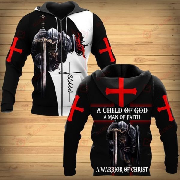 A Child Of God A Man Of Faith A Warrior Of Christ Knight Jesus 3D 3D Zip Hoodie Black S