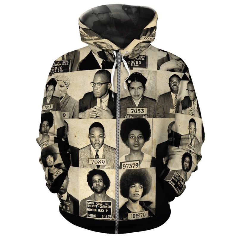 African American Civil Rights Leader 3D All Over Print Hoodie Style: 3D Zip Hoodie, Color: White