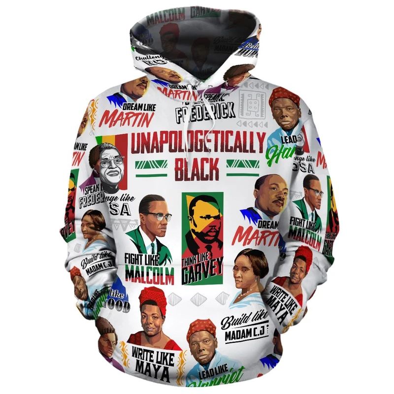 African American Unapologetically Black 3D All Over Print Hoodie Style: 3D Hoodie, Color: White