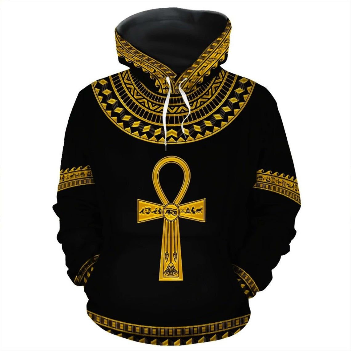 African Ankh Egypt 3D All Over Hoodie Style: 3D Hoodie, Color: Black