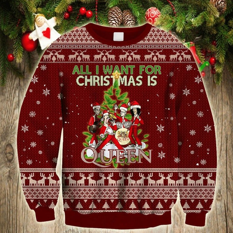 All I Want For Christmas Is Queen Christmas Sweater AOP Sweater Red S