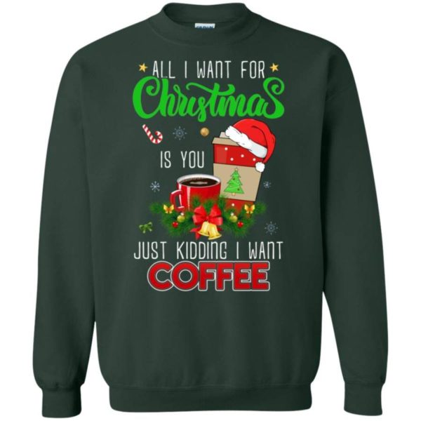 All I Want For Christmas Is you - Just Kidding I Want Coffee Christmas Sweatshirt Sweatshirt Forest Green S