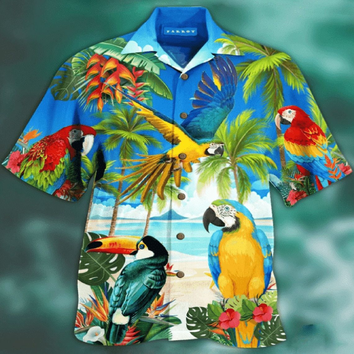 Aloha Parrot All Over Print Hawaiian Shirt Style: Short-Sleeve Hawaiian Shirt, Color: Purple