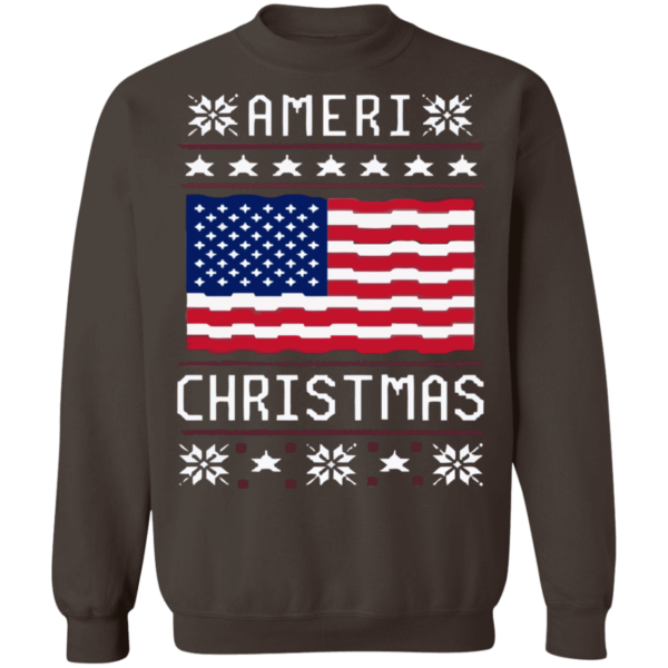 Ameri Christmas American Flag Christmas Sweatshirt Sweatshirt Dark Chocolate S