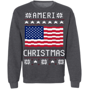 Ameri Christmas American Flag Christmas Sweatshirt Sweatshirt Dark Heather S