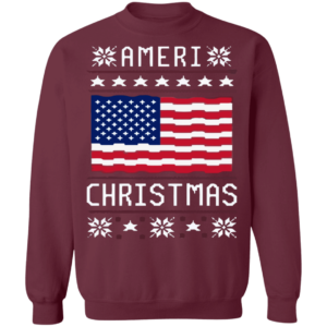 Ameri Christmas American Flag Christmas Sweatshirt Sweatshirt Maroon S