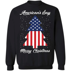 American Flag American's Say Merry Christmas Flag Tree Christmas Sweatshirt Sweatshirt Black S