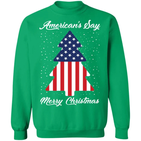 American Flag American's Say Merry Christmas Flag Tree Christmas Sweatshirt Sweatshirt Irish Green S