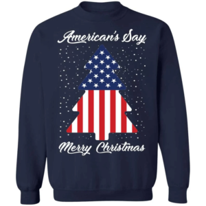 American Flag American's Say Merry Christmas Flag Tree Christmas Sweatshirt Sweatshirt Navy S