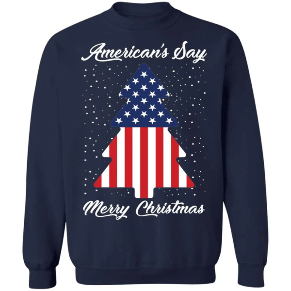 American Flag American's Say Merry Christmas Flag Tree Christmas Sweatshirt Sweatshirt Navy S