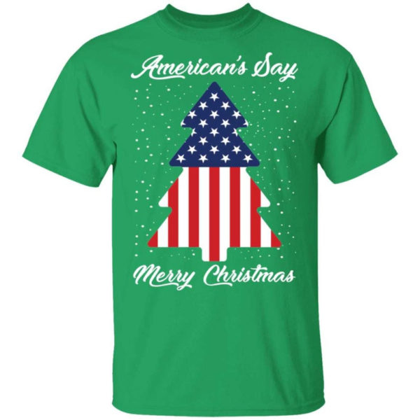 American Flag American's Say Merry Christmas Flag Tree Christmas T-Shirt Unisex T-Shirt Irish Green S