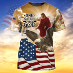 American One Nation Under God Jesus Christ Wild Eagle 3D All Over Print T-Shirt 3D T-Shirt Red S