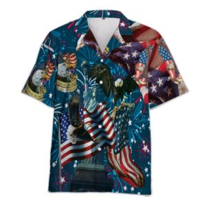 American Patriotic Eagle 4th July Hawaiian Shirt Short Sleeve Hawaiian Shirt Black S