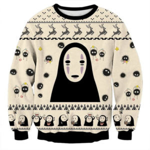 Anime No-Face Spirited Away Studio Ghibli 3D Christmas Sweater AOP Sweater Black S