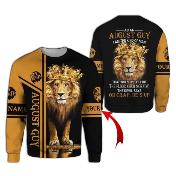 August Guy Lion King Personalized Name 3D All Over Printed Shirt 3D Sweatshirt Black S
