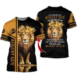August Guy Lion King Personalized Name 3D All Over Printed Shirt 3D T-Shirt Black S