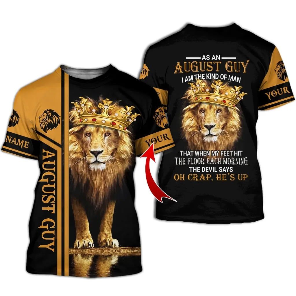 August Guy Lion King Personalized Name 3D All Over Printed Shirt Style: 3D T-Shirt, Color: Black