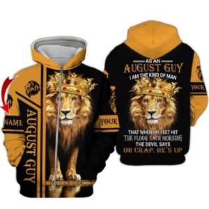 August Guy Lion King Personalized Name 3D All Over Printed Shirt 3D Zip Hoodie Black S