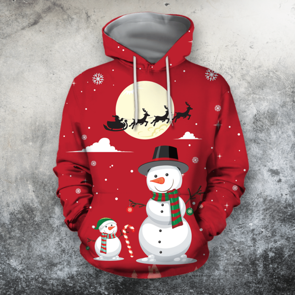 Baby Snowman And Daddy Snowman Funny Holiday Christmas Shirt 3D Hoodie Red S