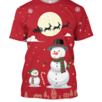 Baby Snowman And Daddy Snowman Funny Holiday Christmas Shirt 3D T-Shirt Red S