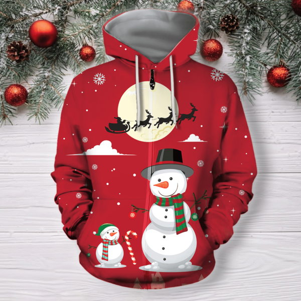 Baby Snowman And Daddy Snowman Funny Holiday Christmas Shirt 3D Zip Hoodie Red S