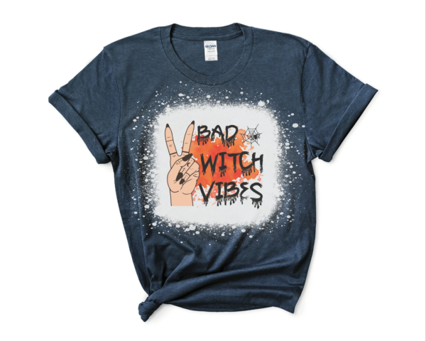 Bad Witch Vibes Halloween Bleached Shirt Bleached T-Shirt Navy XS