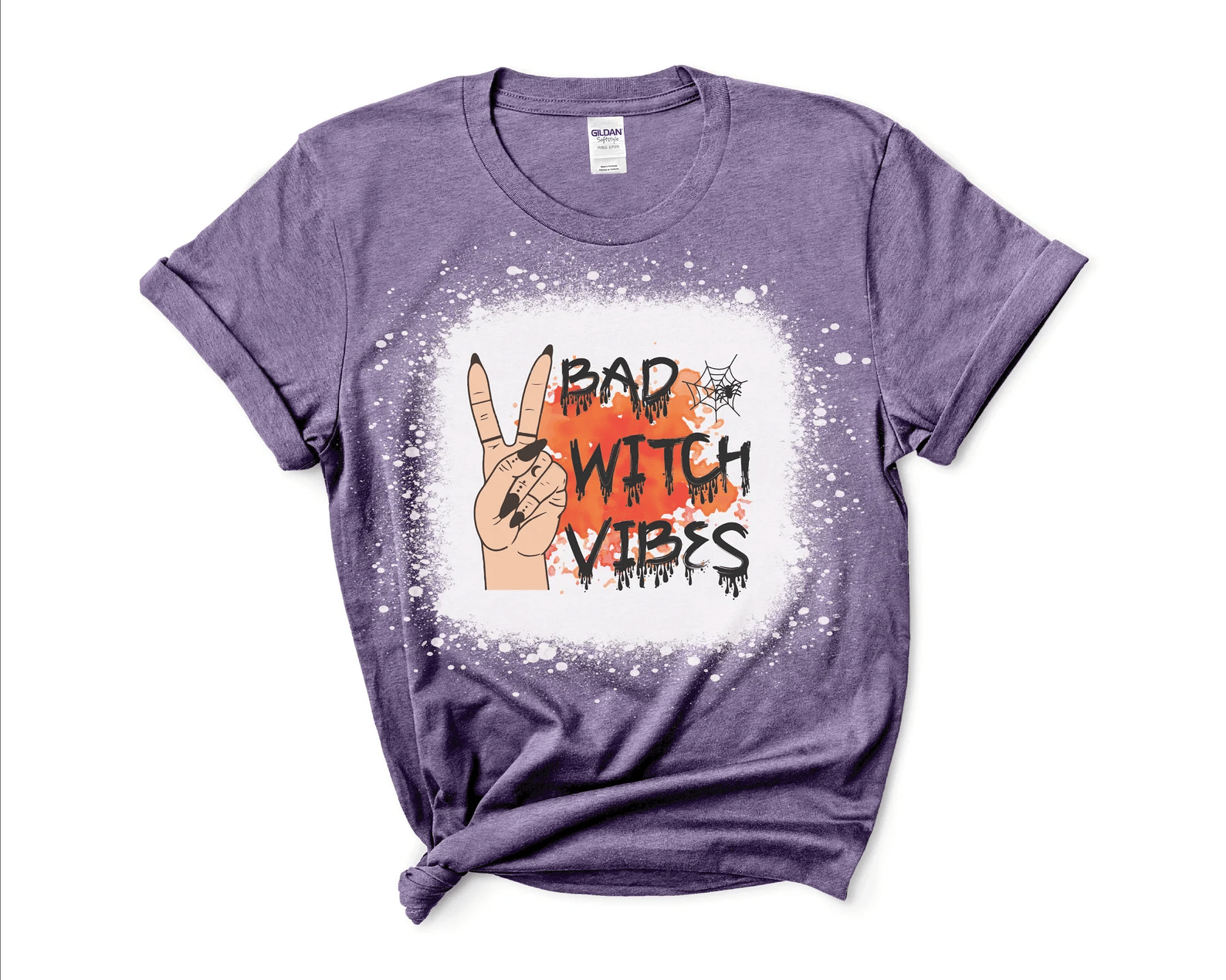 Bad Witch Vibes Halloween Bleached Shirt Style: Bleached T-Shirt, Color: Purple