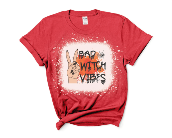 Bad Witch Vibes Halloween Bleached Shirt Bleached T-Shirt Red XS