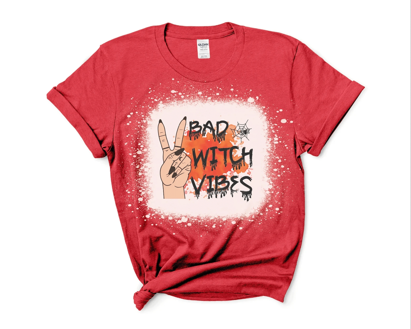 Bad Witch Vibes Halloween Bleached Shirt Style: Bleached T-Shirt, Color: Red
