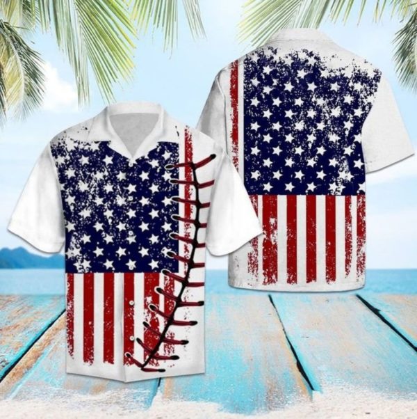 Baseball USA Flag Hawaiian Shirt Short Sleeve Hawaiian Shirt White S