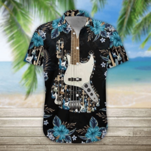 Bass Guitar Tropical Hawaiian Shirt Short Sleeve Hawaiian Shirt Black S