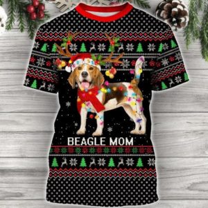Beagle Mom Beagle Reindeer Light Christmas Sweatshirt 3D T-Shirt Black S
