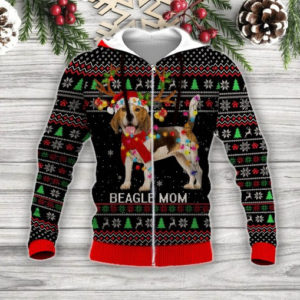 Beagle Mom Beagle Reindeer Light Christmas Sweatshirt 3D Zip Hoodie Black S