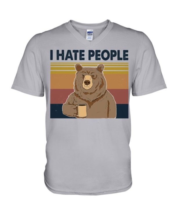 Bear Dink Coffee I Hate People Shirt V-Neck T-Shirt Ash S