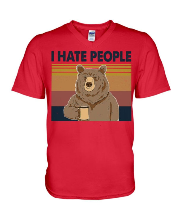 Bear Dink Coffee I Hate People Shirt V-Neck T-Shirt Red S