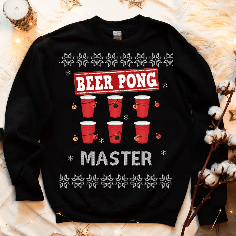 Beer Pong Master Christmas Sweatshirt Style: Sweatshirt, Color: Black