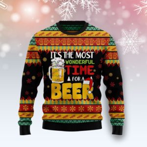 Beer Season It's the Most time Wonderful Time For Beer Christmas 3D Sweater AOP Sweater Black S