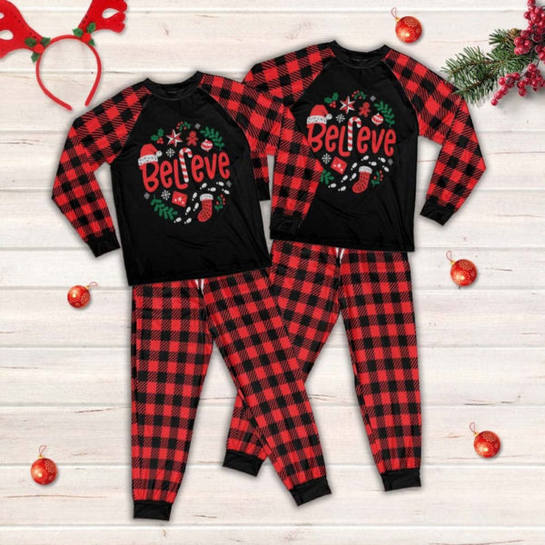 Believe Christmas Stocking Candy Cane Family Pajamas Set product photo 4