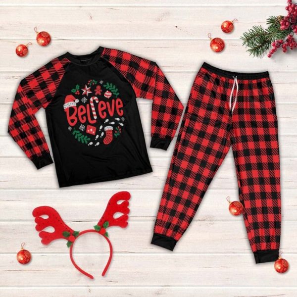 Believe Christmas Stocking Candy Cane Family Pajamas Set product photo 0