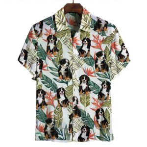 Bernese Mountain Tropical Leaves Hawaiian Shirt Short Sleeve Hawaiian Shirt White S