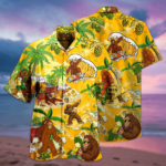 Bigfoot Surfing & Drink Beer Tropical Hawaiian Shirt Short Sleeve Hawaiian Shirt Yellow S