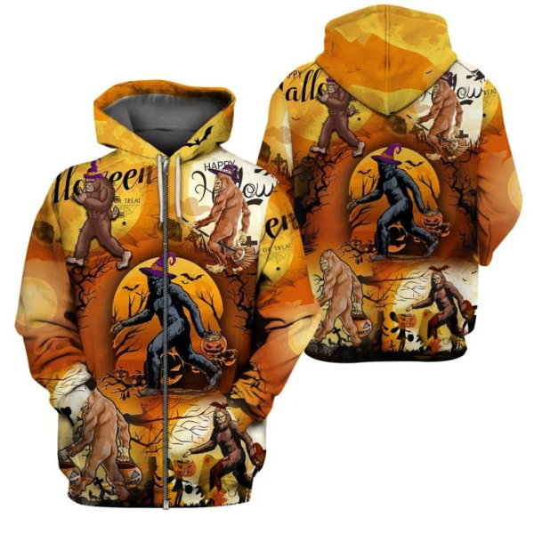 Bigfoot Witch Halloween Costume 3D All Over Print Shirt 3D Zip Hoodie Orange S