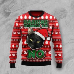 Black Cat Dashing Through The No Christmas Sweater AOP Sweater Red S