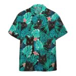 Black Cat Floral Tropical Hawaiian Shirt Short Sleeve Hawaiian Shirt White S