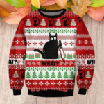 Black Cat "WHAT" Jason Christmas Sweatshirt AOP Sweater Red S