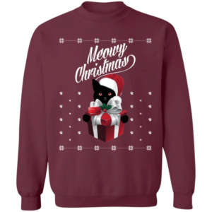 Black Meowy Santa Big Gift Christmas Sweatshirt Sweatshirt Maroon S