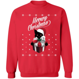 Black Meowy Santa Big Gift Christmas Sweatshirt Sweatshirt Red S