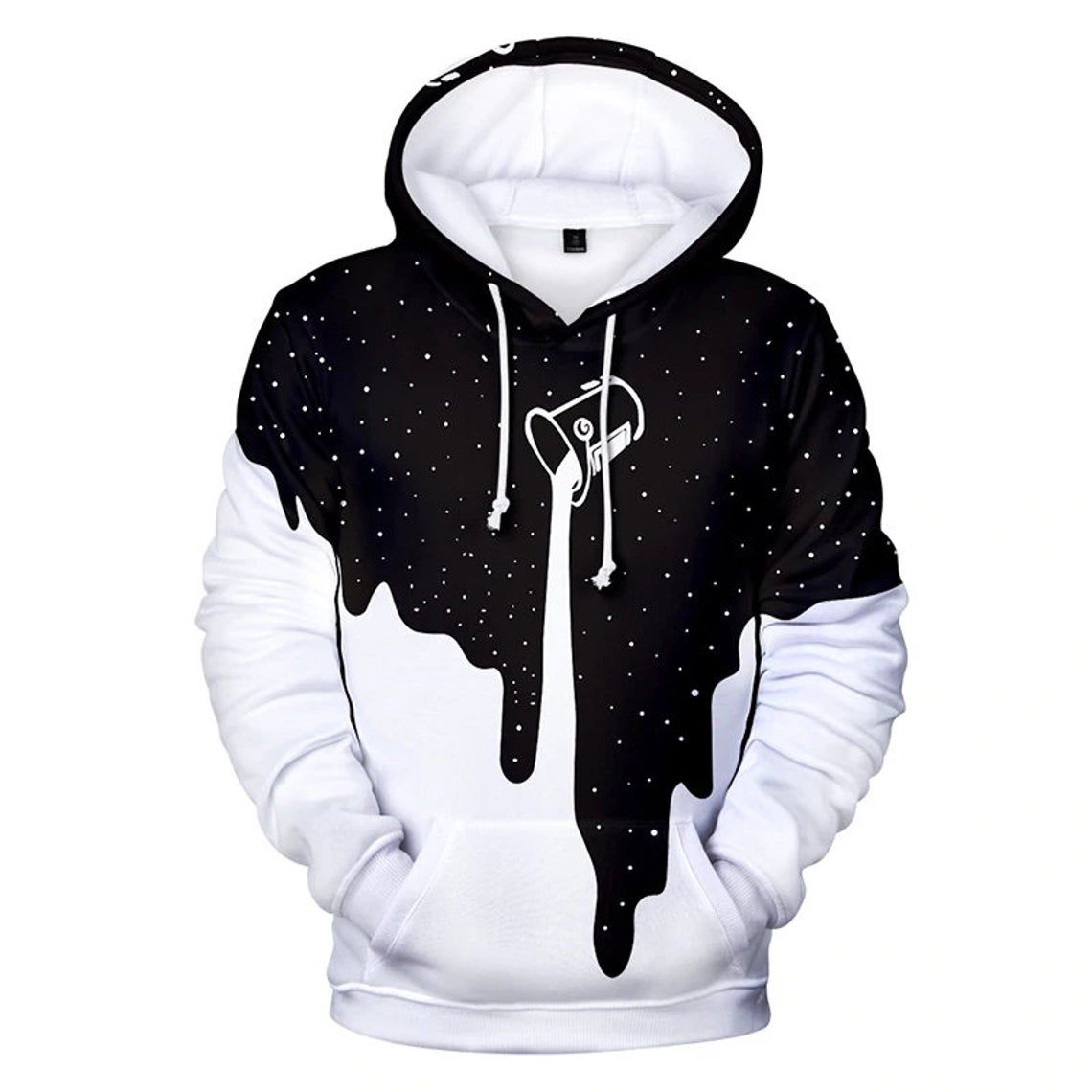 Black Pouring Milk Starry Paint Bucket 3D All Over Print Hoodie Style: 3D Hoodie, Color: Black