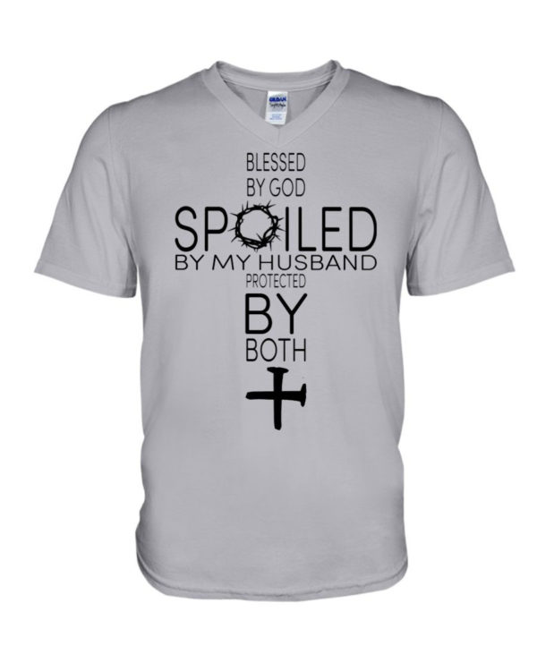 Blessed By God Spoiled By My Husband Protected By Both Shirt V-Neck T-Shirt Ash S